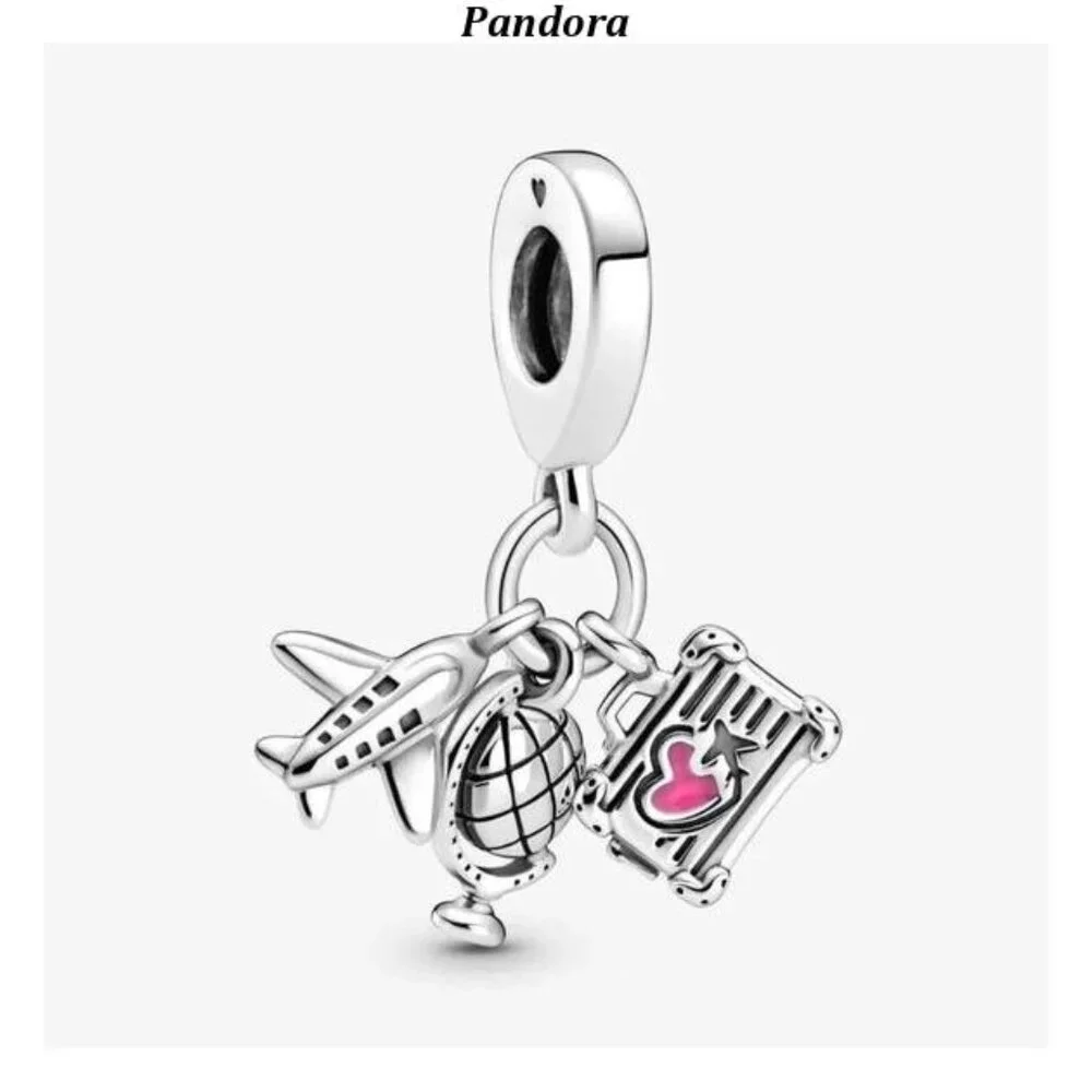 Pandora Silver and Pink Travel Charm Bracelet